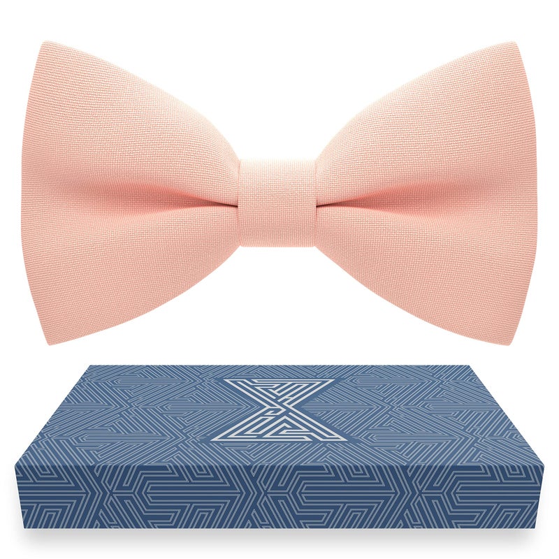 Bow Tie House Men's Classic Pre-Tied Bow Tie Formal Solid Tuxedo (Large, Light Peach) - Image 1